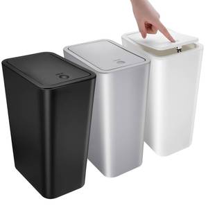 lot 14523 image: 3 Pack Small Bathroom Trash Can with Lid - 10L2.6 Gallon Slim Garbage Bin, Dog Proof Trashcan, Plastic Wastebasket for KitchenBedroomOfficeDorm, Fits Under SinkDeskCabinet (Black&White&Grey)