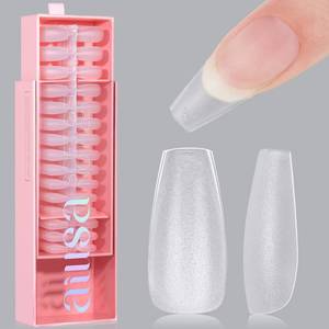 lot 71133 image: AILLSA Medium Coffin Nails Tips - 450 Pcs Upgraded Matte Soft Gel Nail Tips No Filed, Pre-shaped Full Cover Acrylic Clear Fake Gelly Nail Tips for Soak Off Nail Extension 15 Sizes