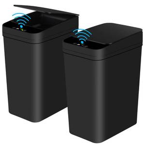 lot 71136 image: Anborry Bathroom Automatic Trash Can 2 Pack 2.2 Gallon Touchless Motion Sensor Small Slim Garbage Can with Lid Smart Electric Narrow Garbage Bin for Bedroom Office Kitchen (Black)