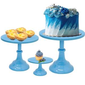 lot 71138 image: 3 Pcs Blue Cake Stand Set,Round Cake Stand,Cake Display Stand,Metal Cupcake,Cake Display Stand for Party,Cake Plate for Wedding,Holiday,Graduation,Birthday,Baby Shower,Anniversary,Ceremony,Christmas