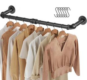 lot 71140 image: Greenstell Wall Mounted Clothes Rack, 36.2in Industrial Pipe Clothing Rack for Hanging Clothes, Space-Saving Closet Rod, Multi-Purpose Hanging Rod for Bedroom, Laundry Room, 2 Base (1 Pack)