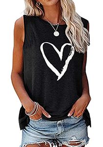 lot 92007 image: MAGICMK Women Summer Casual Sleeveless Tank Tops Crew Neck Graphic Basic Black Shirts (L, BlackWhite)