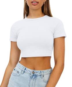 lot 92013 image: WYNNQUE Crop Tops for Women 2024 Cute Trendy Basic Going Out Tops Casual Summer Short Sleeve T Shirts Baby Tees Cropped Y2k Tops Spring Short Sleeve Tops Teen Girls Clothes White