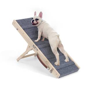 lot 92016 image: Dog Ramp for Bed,MOOACE Dog Steps for Small Dog,5.9-18.89 Inch Adjustable Height Folding DogPet Stairs for High Beds and Counch,Wood Dog Car Ramp with Non-Slip Surface - Grey