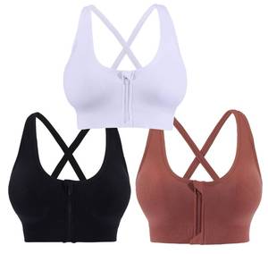 lot 92020 image: AKAMC Womens Zip Front Sports Bra Wireless Post-Surgery Bra Active Yoga Sports Bras (Large, AK-Style-C2202)
