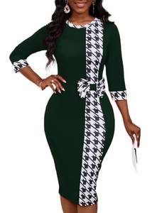 lot 92021 image: Women Bodycon 34 Sleeve Bow Club Pencil Party Fromal Work Business MIdi Dress Green Large