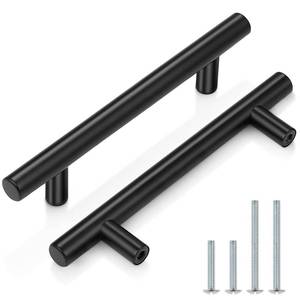 lot 92023 image: Probrico 5 Pack4 Inch Flat Black Dresser Pulls Cabinet Handles,Stainless Steel Euro Bar Cabinet Handles Dresser Pulls for Kitchen Closet Cupboard Wardrobe,Total Lenght162mm(6-45 Inch)