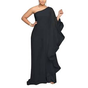 lot 92041 image: Ophestin Womens One Shoulder Ruffle Flowy Wide Leg Long Pants Jumpsuit Rompers Black XL