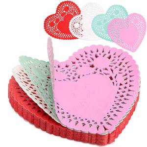 lot 92042 image: 600PCS Paper Heart Doilies for Crafts - Valentines Day Decorations RedPinkWhite Lace Cutouts, Wedding Valentines Party Decor Ornaments, 4