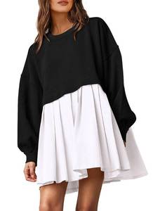 lot 92047 image: PRETTYGARDEN Womens 2024 Fall Oversized Sweatshirt Dress Long Sleeve Crewneck Pullover Mini Dresses (Black White,Small)