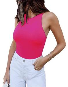 lot 92057 image: GEMBERA Womens Sleeveless High Neck Racerback Tank Bodysuit Basic Cotton Thong Leotard Kelly Green M