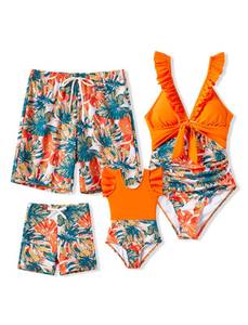 lot 92058 image: PATPAT Family Matching Swimwear V Neck One Piece Swimsuits Tummy Control Ruffle Bathing Suits Monokini Swimsuits for Women L
