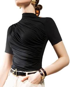 lot 92071 image: Avanova Womens Mock Neck Slim Fit T-Shirts Short Sleeve Ruched Dressy Tops Casual Elegant Tee Black Large