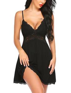 lot 92072 image: Avidlove Sexy Sleepwear for Women Chemise Nightgown Slip Lingerie Dress V-Neck Night Gown (Black, L)