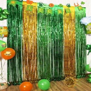 lot 92079 image: LOLStar 5 Packs of St. Patricks Day Foil Fringe Curtains St Patricks Day Party Decoration,3.3 x 6.6 ft Green Gold and Light Green Tinsel Photo Booth Prop,Streamer Backdrop for Irish Theme Decoration