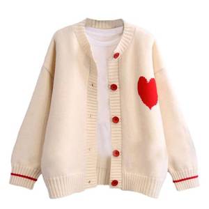 lot 92085 image: FindThy Womens Cute Cardigan Sweater Kawaii Love Heart Print Y2K Button Knitted Outerwear(0335-Beige-OneSize-LB)