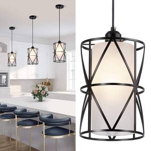 lot 92090 image: Zlierop Pendant Lights with Frosted Glass, Matte Black Pendant Lighting Kitchen Island, Cylindrical Pendant Light Fixtures, Modern Kitchen Island Lighting, Pendant Light for Foyer, Entryway-Large