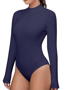 lot 92098 image: MANGDIUP Bodysuit for Women Mock Turtle Neck Long Sleeve Tops Slim Fit Basic Stretch Soft Bodysuit Jumpsuit