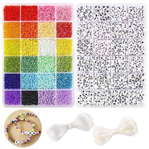 lot 92101 image: DICOBD 12000pcs 3mm Glass Seed Beads for Bracelets Making Kit with Letter Alphabet Beads, Friendship Bracelet Kits 80 Craft Bead for Jewelry Making Necklaces and Key Chains with 2 Rolls of Cord