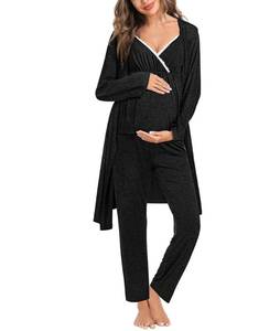 lot 92108 image: SWOMOG Maternity Nursing Robe Set 3 Piece Breastfeeding Pajamas 3 in 1 Labor Delivery Sleevless Tops&Long Pants Pregnancy Pjs Black Grey