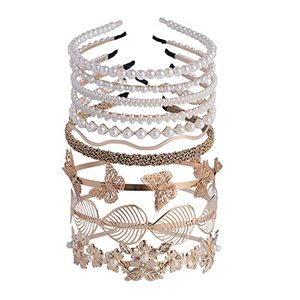 lot 92117 image: LifeDawn Headband, 10Pcs Pearl & Gold Metal Headbands, Hairbands for Women Girls, Rhinestones, Leaf Decor, Hair Hoop, Metallic Butterfly, Flower, Chained Headband, Bridal Hair Hoop, Wedding Hair