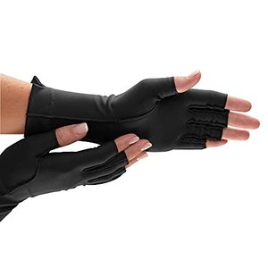 lot 92118 image: isotoner unisex adult One Pair of Open Finger arthritis gloves, Black, Medium US