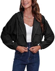 lot 92121 image: Gihuo Womens Fashion Cropped Shacket Button Down Corduroy Shacket Jackets Casual Plaid Long Sleeve Crop Jackets Tops (02Black-S)