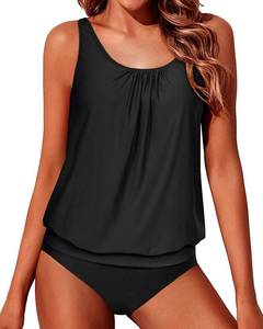 lot 92140 image: Yonique Two Piece Blouson Tankini Swimsuits for Women Modest Bathing Suits Loose Fit Swimwear Black XL