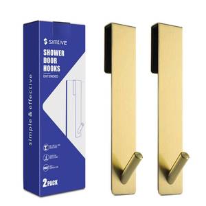 lot 92143 image: Simtive Extended Shower Door Hooks (7-Inch), Over Door Hooks for Bathroom Frameless Glass Shower Door, Towel Hooks, 2-Pack, Gold