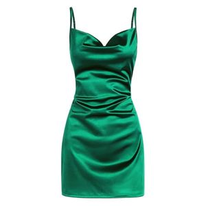 lot 92147 image: ZAFUL Womens Satin Sleeveless Spaghetti Strap Mini Dress Sexy Slip Cowl Neck Silky Cocktail Party Dresses(Green, M)