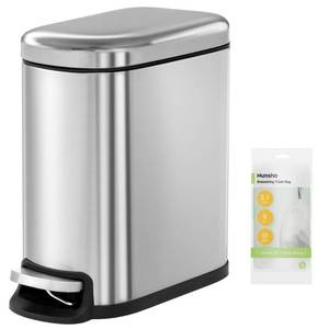 lot 92154 image: Nunsino Small Bathroom Trash Can with 15 Garbage Bags,1.3 Gallon Stainless Steel Garbage Can with Lid Soft Close,Small Trash Bin for Bathroom,Kitchen,Home Office,Silver