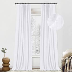 lot 92182 image: zeerobee 100% Blackout Curtains for Bedroom 102 inches Long Linen Blackout Curtains for Living Room 2 Panels Set Thermal Insulated Black Out Curtains & Drapes, W50 x L102, Bright White