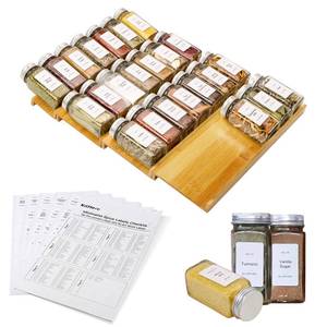 lot 92193 image: KitHero Spice Drawer Organizer with 24 Spice Jars and 216 Labels,Non-slip Rubber, Bamboo 4 Tier Spice Racks Tray Seasoning Containers for Kitchen Drawers,Cabinets,Countertops,13 Wide  15.8 Deep