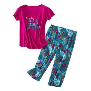 lot 92196 image: GTLY Womens Plus Size Pajama Sets Summer Cotton Sleepwear Ladies Tops with Capri Pants Pjs Fun Jungle Print Pajama Set Rose