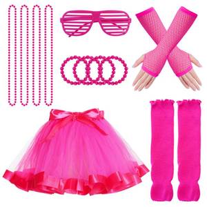 lot 92205 image: Miayon 6 in 1 80s Costume Accessories for Kids 1980s Fancy Outfits and Tutu Set for 80s Retro Theme Cosplay Party for Girl (Rosy)