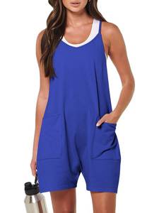 lot 92240 image: Caracilia Womens Summer Casual Rompers Sleeveless Loose Spaghetti Strap Short Jumpsuits Overalls Trendy Outfits With Pockets Royal Blue Large