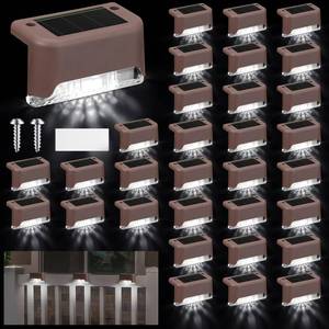 lot 92243 image: 32 Pcs Solar Deck Lights Outdoor, Solar Step Lights Waterproof LED Solar Lights Outdoor Fence Lights for Stairs, Step, Railing, Patio, Driveway, Garden, Pathway and Yard (Brown Shell Cool White Light)