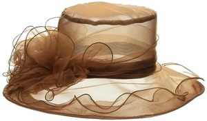 lot 92253 image: ORIDOOR Women�s Organza Church Derby Tea Party Wedding Fascinator Hat UV-Anti Wide Brim Sun Hats (001D Coffee, One Size) �