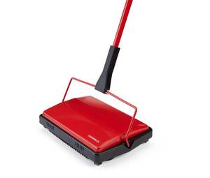 lot 92254 image: Casabella Electrostatic Floor And Carpet Sweeper  Non-Electric Vacuum Broom and Hand Push Floor Sweeper with Dual Rotating Brush Rolls System & Dust Pans  Ideal Home Cleaning Essentials  Red