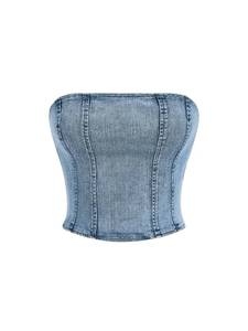 lot 92279 image: Floerns Womens Sleeveless Strapless Zipper Back Bandeau Crop Denim Tube Top A Light Wash XL