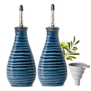lot 92281 image: Hasense Oil and Vinegar Dispenser Set, Ceramic Olive Oil Dispenser Bottle for Kitchen, 11 oz Cooking Oil Container with Pouring Spout, Opaque Oil Cruet for Oil, Vinegar, Coffee Syrups, 2 Pack, Blue