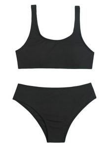 lot 92298 image: Milumia Girls 2 Piece Bathing Suit Solid Sport High Waist Bikini Set Swimsuit Black 11-12 Years