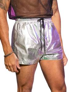 lot 92304 image: GORGLITTER Mens Metallic Shorts Drawstring High Waist Rave Short Pants with Pockets Sliver Medium