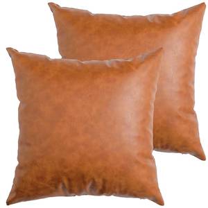 lot 92305 image: Set of 2 Faux Leather Throw Pillow Covers, Modern Brown Outdoor Cushion Covers Decorative Pillowcases for Couch Bed Sofa (20 x 20 Inches) (14 x 14, Set of 2)