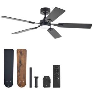 lot 92329 image: VONLUCE Ceiling Fans with Lights and Remote, 52 Ceiling Fan with 5 Blades, 6-Speeds Noiseless Reversible DC Motor for Farmhouse Bedroom Indoor, Black - Retail $84.34