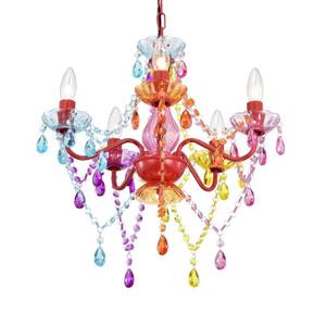 lot 92331 image: Antique House Chandeliers Modern Crystal Chandelier Lighting Colorful Chandeliers Red Metal Frame with Multi Color Acrylic Crystals 5 Light Pendant Light Fixtures - Retail $79.03
