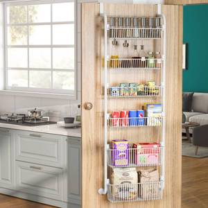 lot 92343 image: 1Easylife Over the Door Pantry Organizer, 6-Tier Pantry Door Organization and Storage, Heavy-Duty Metal Hanging Kitchen Spice Rack Can Organizer(4x4.722x5.9 Width Baskets, Cream White)