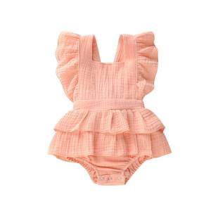 lot 92346 image: Bowanadacles Newborn Baby Girl Romper Jumpsuit Cotton Linen Sleeveless Ruffled Bodysuit Infant Summer Clothes Outfits (80(3-6M), Pink 4)