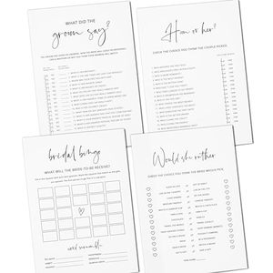lot 92362 image: Bridal Shower Games - Set of 4 Bridal Shower Games for 30 Guests, Double-Sided Thick Cards, Minimalist (30 Pack)