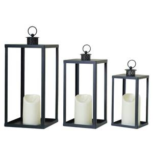 lot 92367 image: HPC Decor Black Metal Candle Lanterns Set of 3- Lanterns Decorative wFlickering Timer Candles- 16.5 13 10 Chunky Large Modern Farmhouse Candle Lanterns for Indoor, Outdoor, Tabletop (No Glass)
